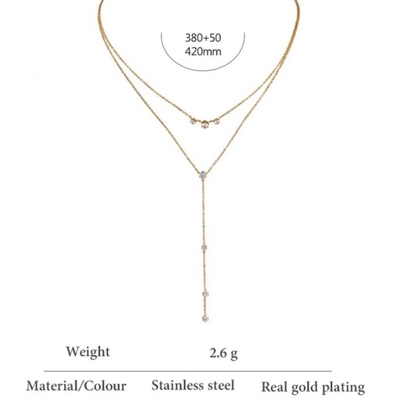 18K Gold Plated Cubic Zirconia Layered Long Pendant Necklace - Picture 3 of 9